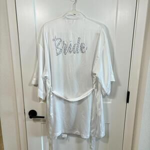 Victoria’s Secret Bride Rhinestone Bling White Shiny Satin Robe One Size